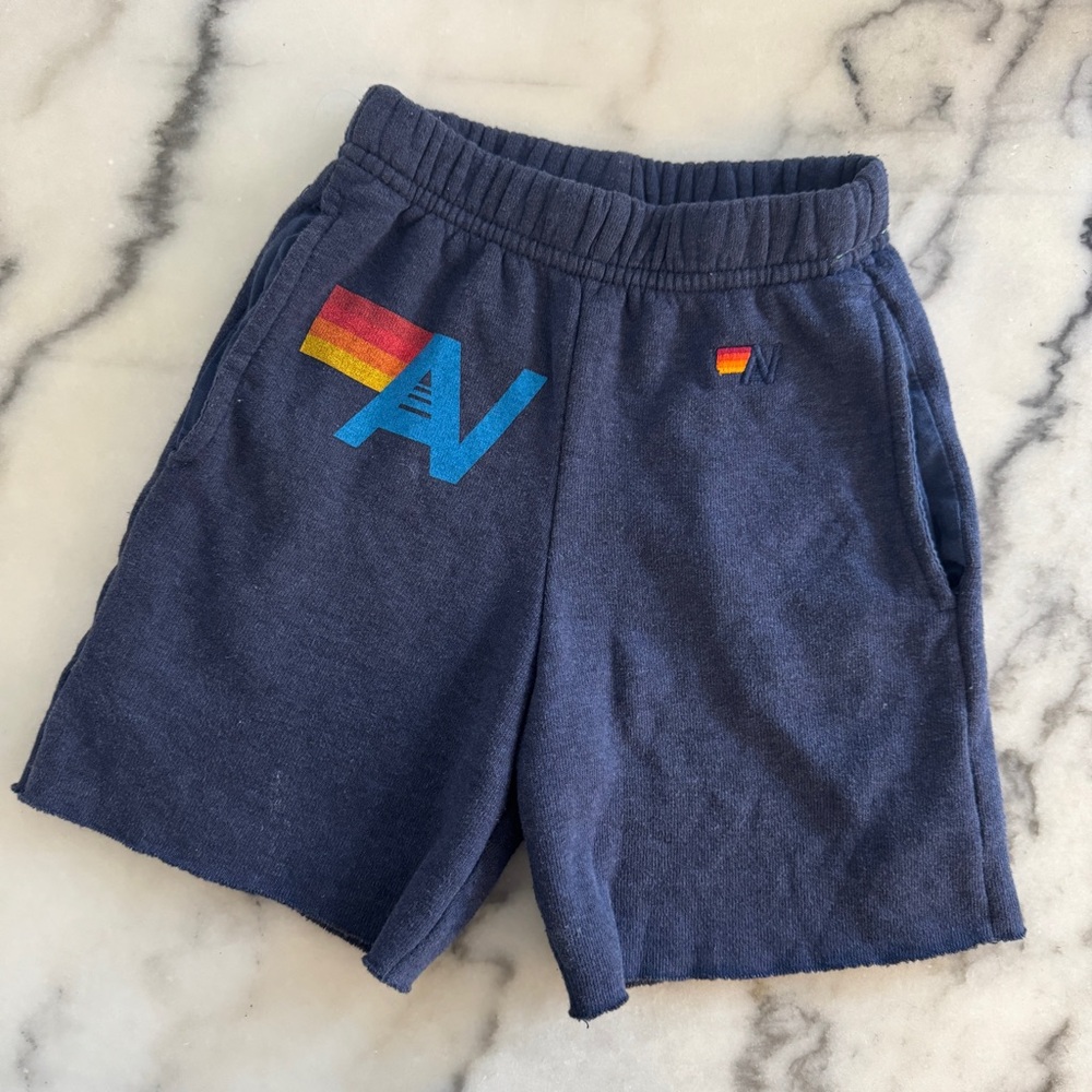 Aviator Nation Unisex LOGO KIDS SWEATSHORTS 🚀 Navy Blue Vintage Feel Comfy SoCal